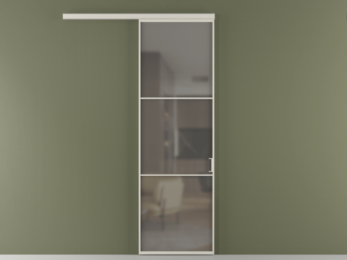 Перегородка Формато вдоль стены 1 створка АЛПР 040.03 Алюминий облачно-серый Сатинированное серое стекло, триплекс Цена 6470 Br  | Volhovec