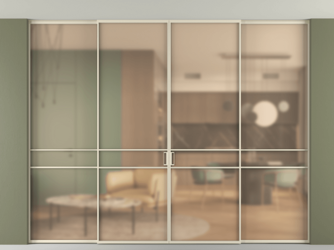 Перегородка Formato внутри проёма скрытое крепление в потолок 4 створки АЛПР 040.02 Алюминий бежево-серый Сатинированное оранжевое стекло, триплекс. Цена 24400 Br 1. Полотно 4 шт. (800/2100 мм)
2. Комплект установки раздвижной системы
3. Базовый комплект фурнитуры
4.Ручка RONDO. Фабрика дверей Волховец 8 (800) 551 43 19 Перегородка Formato внутри проёма скрытое крепление в потолок 4 створки АЛПР 040.02 Алюминий бежево-серый Сатинированное оранжевое стекло, триплекс Цена 24400 Br | Volhovec