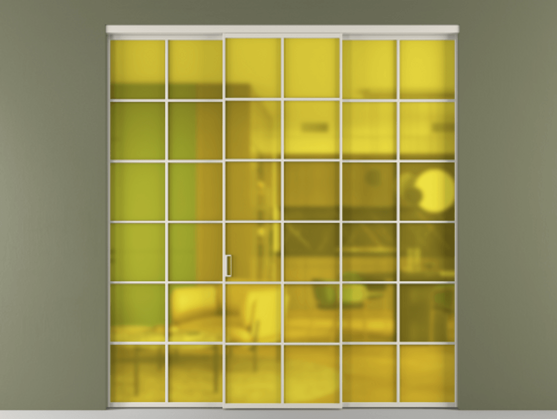 Перегородка Formato внутри проёма 3 створки АЛПР 040.05 Алюминий облачно-серый Сатинированное жёлтое стекло, триплекс Цена 13600 Br | Volhovec