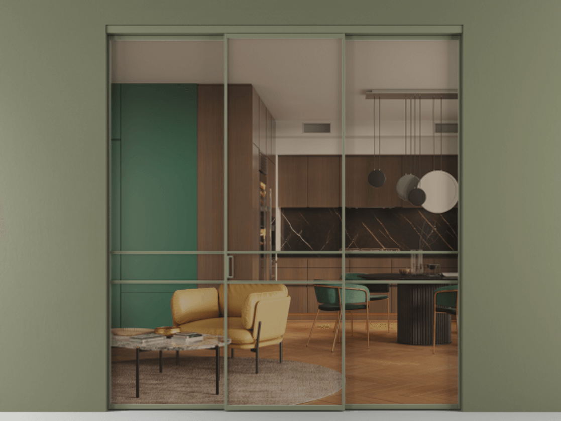 Перегородка Формато внутри проёма 3 створки АЛПР 040.02 Алюминий оливковый тёмный Прозрачное бронзовое стекло, триплекс Цена 12690 Br | Volhovec