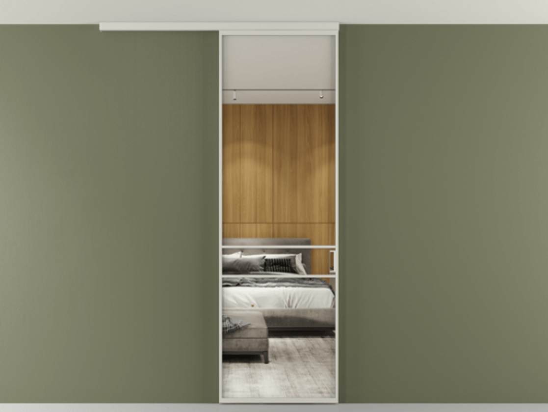 Перегородка Formato вдоль стены на потолок 1 створка АЛПР 040.02 Алюминий тёплый серый Двустороннее зеркало, триплекс , триплекс 6 мм Цена 5400 Br | Volhovec