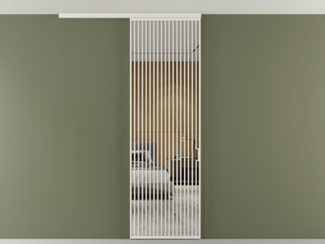 Перегородка Formato вдоль стены на потолок 1 створка АЛПР 040.06 Алюминий серый Двустороннее зеркало, триплекс , триплекс 6 мм Цена 9500 Br | Volhovec