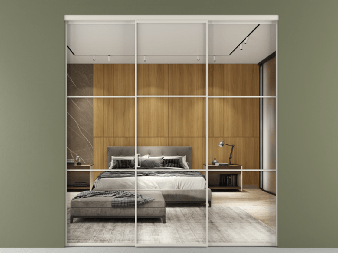 Перегородка Formato внутри проёма 3 створки АЛПР 040.03 Алюминий облачно-серый Двустороннее зеркало, триплекс , триплекс 6 мм Цена 13290 Br | Volhovec