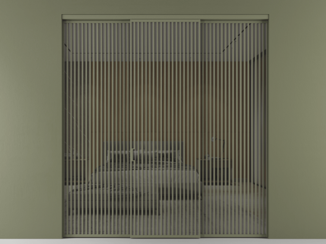 Перегородка Formato внутри проёма 3 створки АЛПР 040.06 Алюминий оливковый тёмный Рефлективное серое стекло "Stopsol", калёное Цена 32700 Br | Volhovec