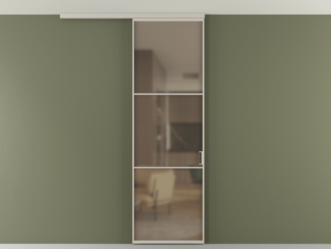 Перегородка Formato вдоль стены на потолок 1 створка АЛПР 040.03 Алюминий светло-бежевый Сатинированное бронзовое стекло, триплекс Цена 5180 Br | Volhovec