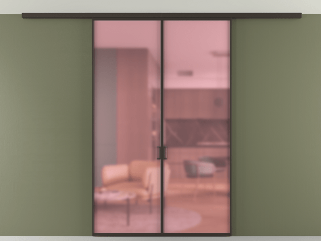 Перегородка Formato вдоль стены на потолок 2 створки АЛПР 040.01 Алюминий антрацит Сатинированное розовое стекло, триплекс Цена 9900 Br | Volhovec