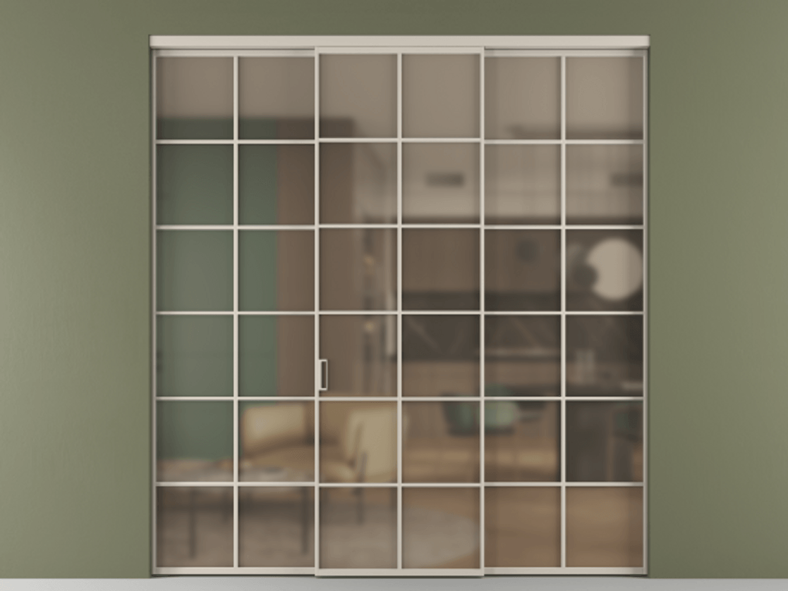 Перегородка Формато внутри проёма 3 створки АЛПР 040.05 Алюминий светло-бежевый Сатинированное бронзовое стекло, триплекс Цена 13620 Br | Volhovec