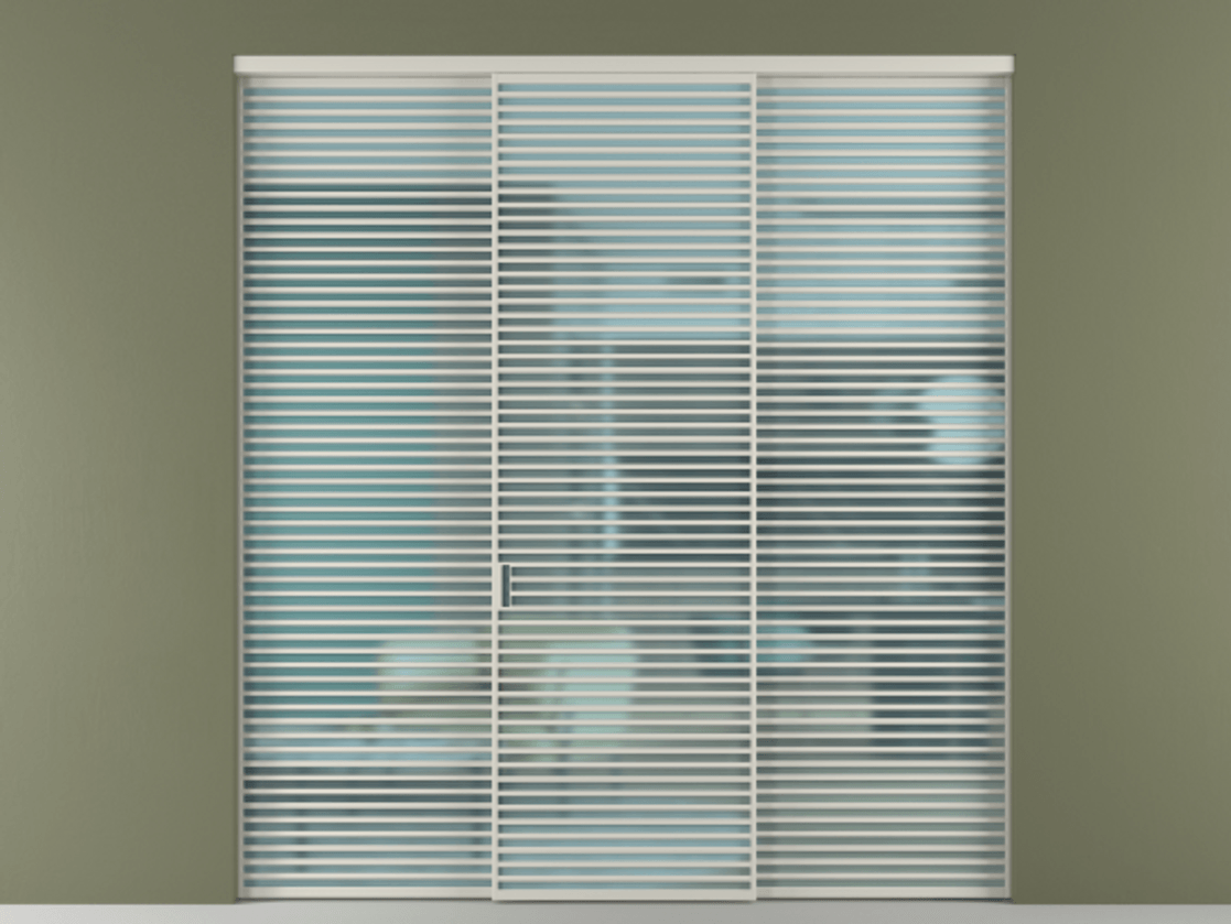 Перегородка Formato внутри проёма 3 створки АЛПР 040.07 Алюминий тёплый серый Сатинированное голубое стекло, триплекс Цена 25900 Br | Volhovec