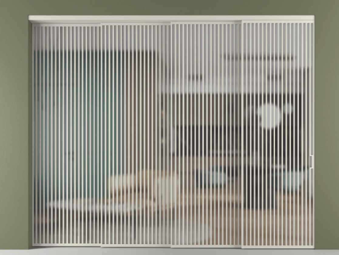 Перегородка Formato внутри проёма 4 створки с синхронным механизмом АЛПР 040.06 Алюминий тёплый серый Сатинированное стекло "Мателюкс Кристал Вижн", калёное, матовое, каленое 6 мм Цена 50680 Br | Volhovec