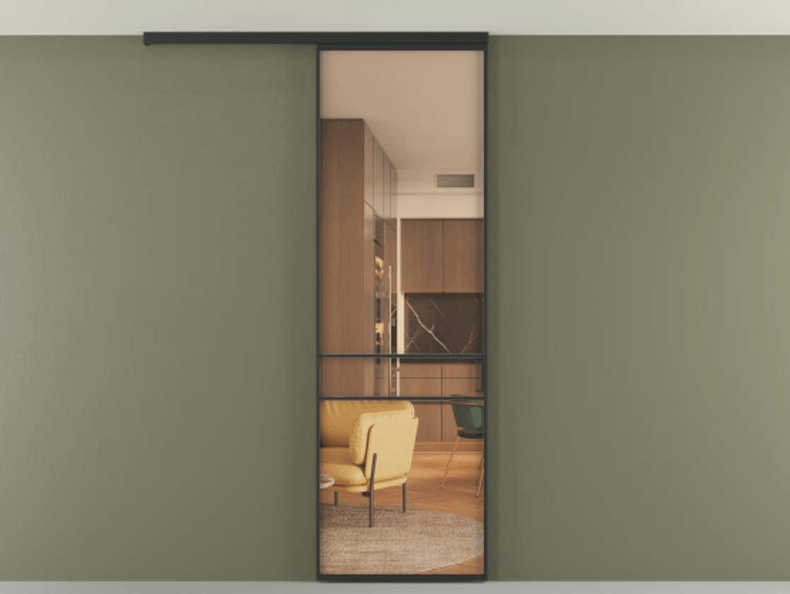 Перегородка Formato вдоль стены на потолок 1 створка АЛПР 040.02 Алюминий Черный Прозрачное оранжевое стекло, триплекс Цена 5200 Br | Volhovec