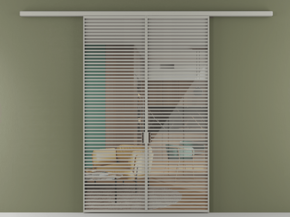 Перегородка Формато вдоль стены 2 створки АЛПР 040.07 Алюминий нейтральный серый Рефлективное прозрачное стекло "Стопсол", калёное Цена 23790 Br | Volhovec