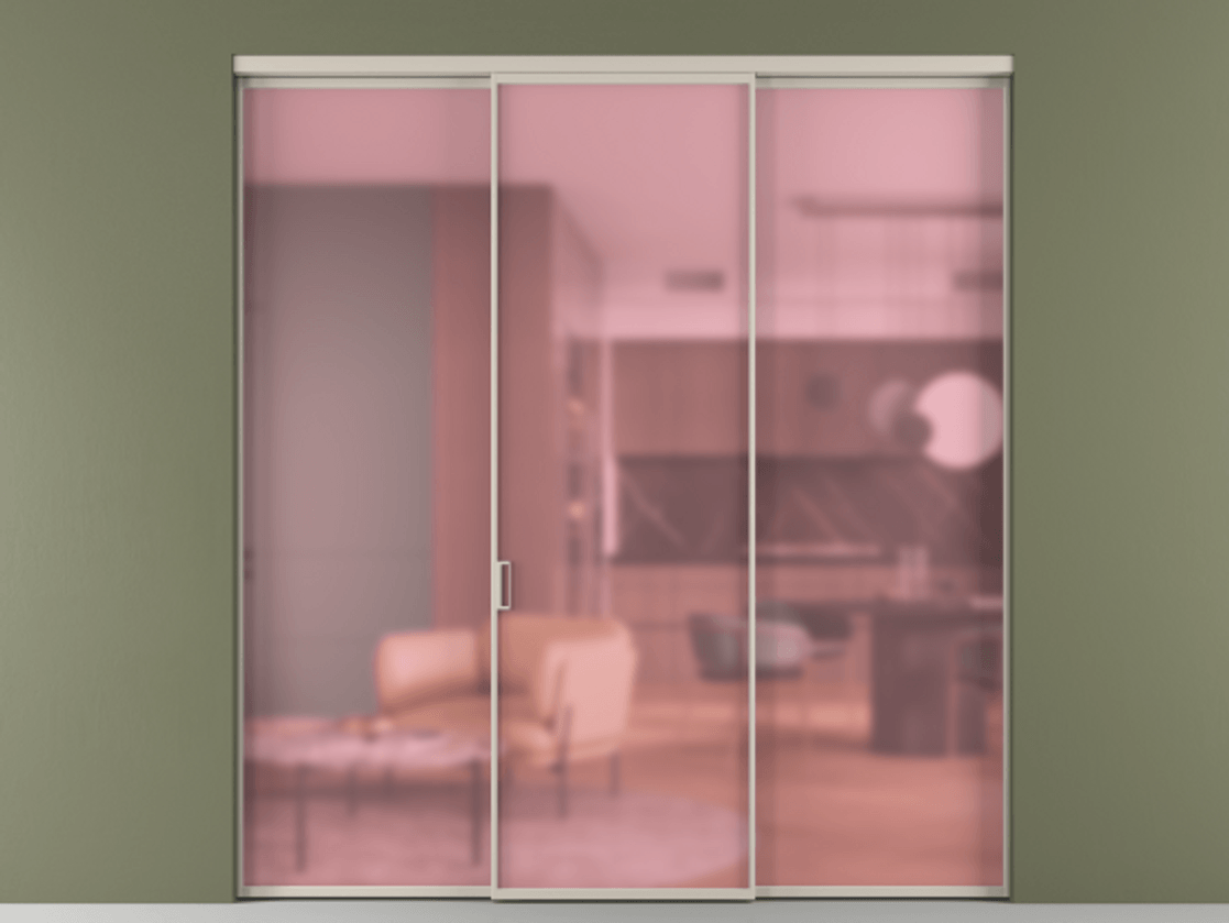 Перегородка Формато внутри проёма 3 створки АЛПР 040.01 Алюминий светло-бежевый Сатинированное розовое стекло, триплекс Цена 12000 Br | Volhovec