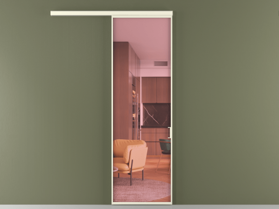 Перегородка Formato вдоль стены 1 створка АЛПР 040.01 Алюминий молочно-белый Прозрачное розовое стекло, триплекс Цена 5400 Br  | Volhovec