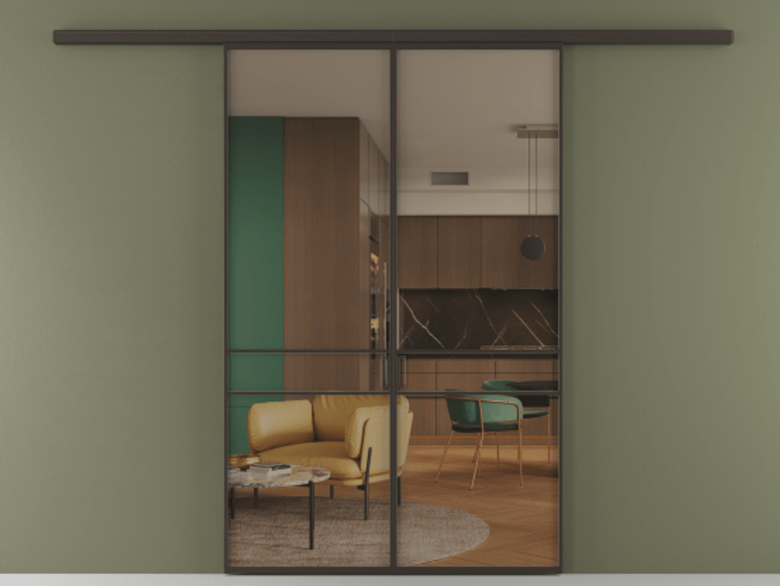 Перегородка Formato вдоль стены 2 створки АЛПР 040.02 Алюминий антрацит Прозрачное бронзовое стекло, триплекс Цена 12460 Br | Volhovec