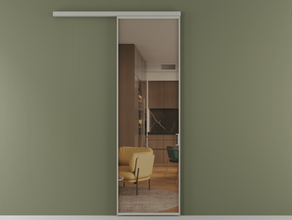 Перегородка Formato вдоль стены 1 створка АЛПР 040.01 Алюминий нейтральный серый Прозрачное бронзовое стекло, триплекс Цена 5441 Br  | Volhovec