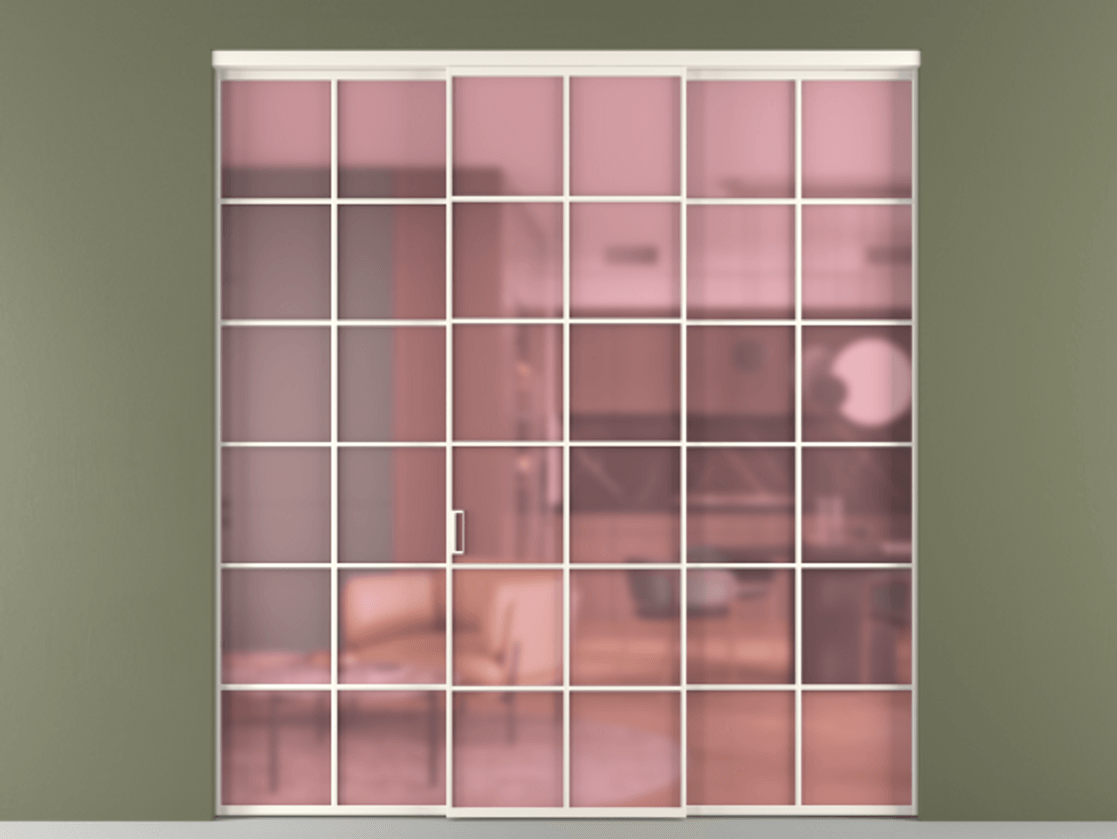 Перегородка Formato внутри проёма 3 створки АЛПР 040.05 Алюминий пудровый белый Сатинированное розовое стекло, триплекс Цена 16900 Br | Volhovec