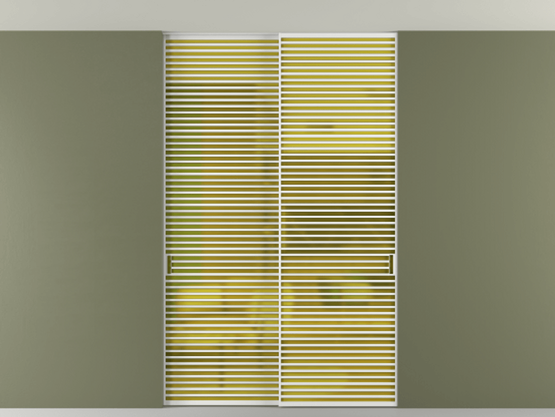 Перегородка Формато внутри проёма скрытое крепление в потолок 2 створки АЛПР 040.07 Алюминий белоснежный Сатинированное жёлтое стекло, триплекс Цена 21900 Br | Volhovec