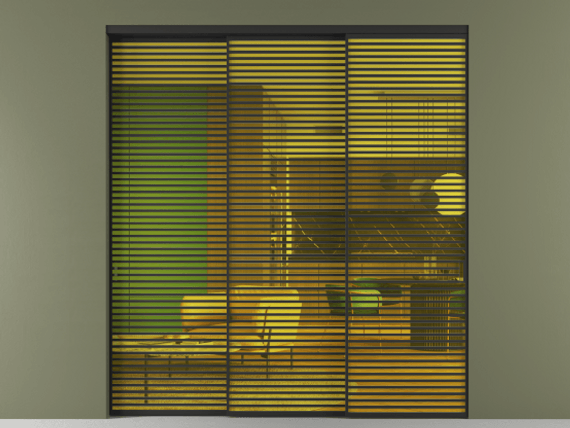 Перегородка Formato внутри проёма 3 створки с синхронным механизмом АЛПР 040.07 Алюминий Черный Прозрачное жёлтое стекло, триплекс Цена 29500 Br  | Volhovec