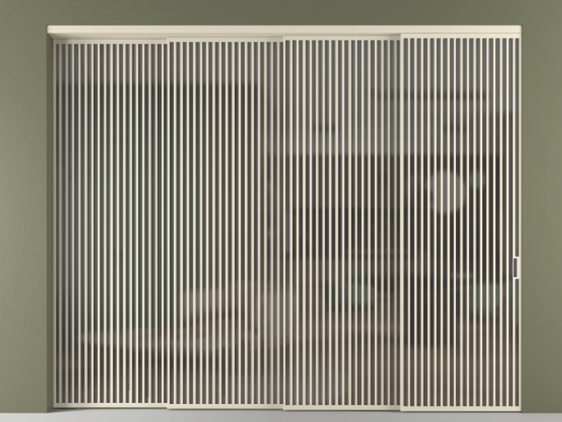 Перегородка Формато внутри проёма 4 створки с синхронным механизмом АЛПР 040.06 Алюминий бежево-серый Сатинированное серое стекло, триплекс Цена 41561 Br | Volhovec