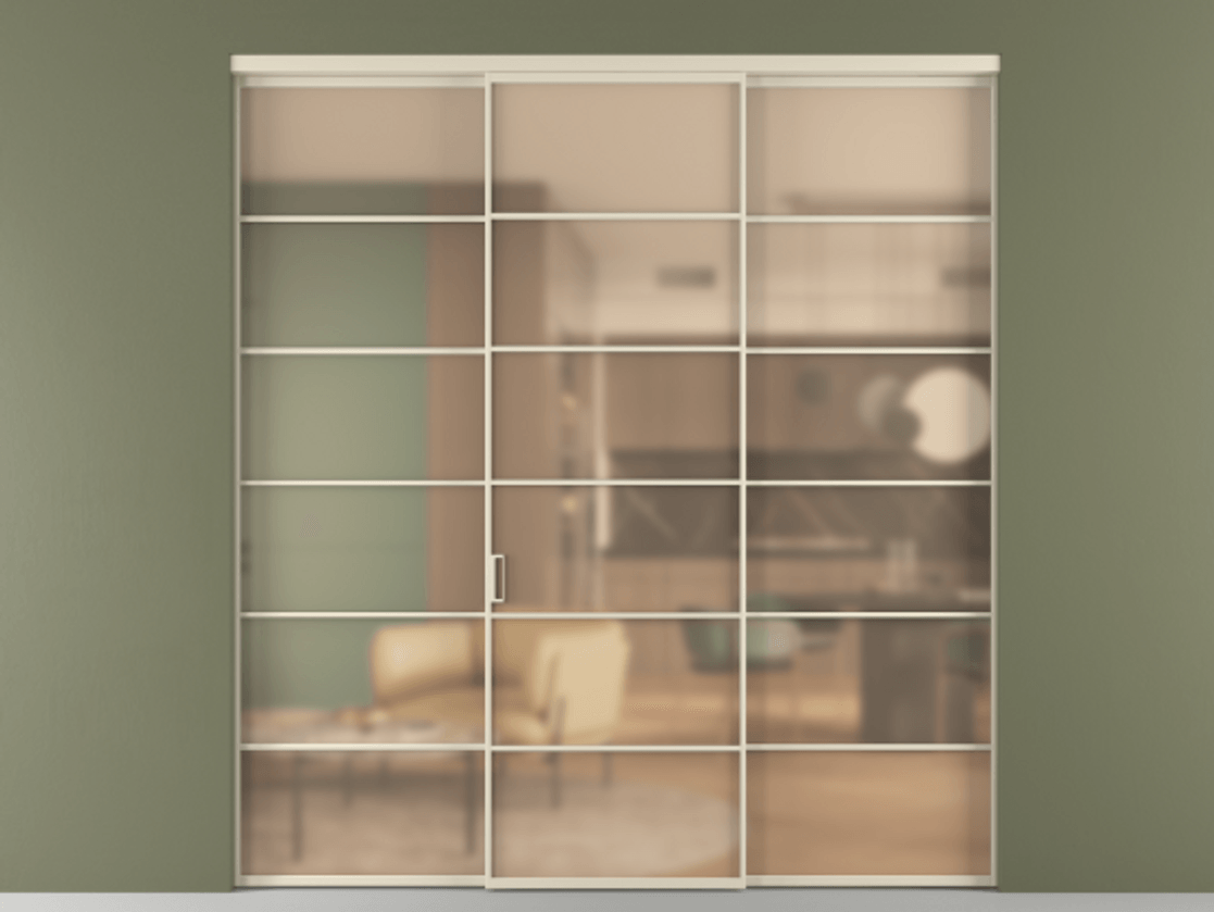 Перегородка Формато внутри проёма 3 створки АЛПР 040.04 Алюминий бежево-серый Сатинированное оранжевое стекло, триплекс Цена 14300 Br | Volhovec