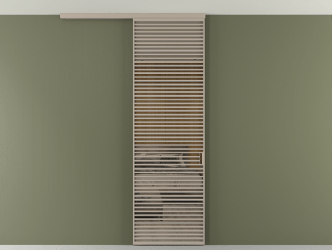 Перегородка Formato вдоль стены на потолок 1 створка АЛПР 040.07 Алюминий бисквитный Рефлективное бронзовое стекло "Стопсол", калёное Цена 12470 Br | Volhovec