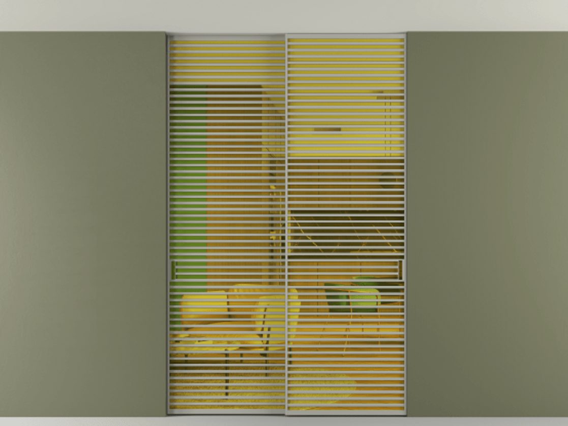 Перегородка Формато внутри проёма скрытое крепление в потолок 2 створки АЛПР 040.07 Алюминий нейтральный серый Прозрачное жёлтое стекло, триплекс Цена 21900 Br | Volhovec