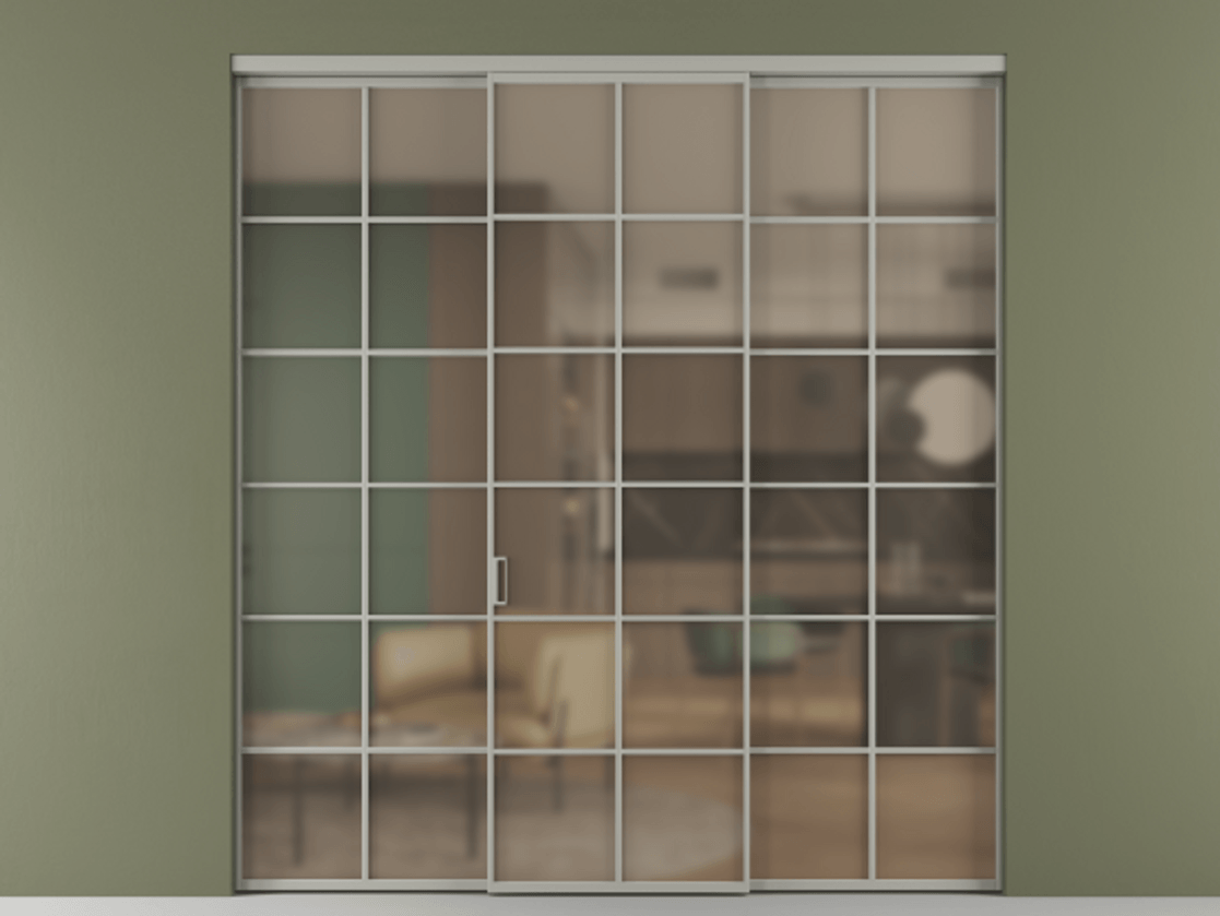 Перегородка Формато внутри проёма 3 створки АЛПР 040.05 Алюминий нейтральный серый Сатинированное бронзовое стекло, триплекс Цена 13620 Br | Volhovec