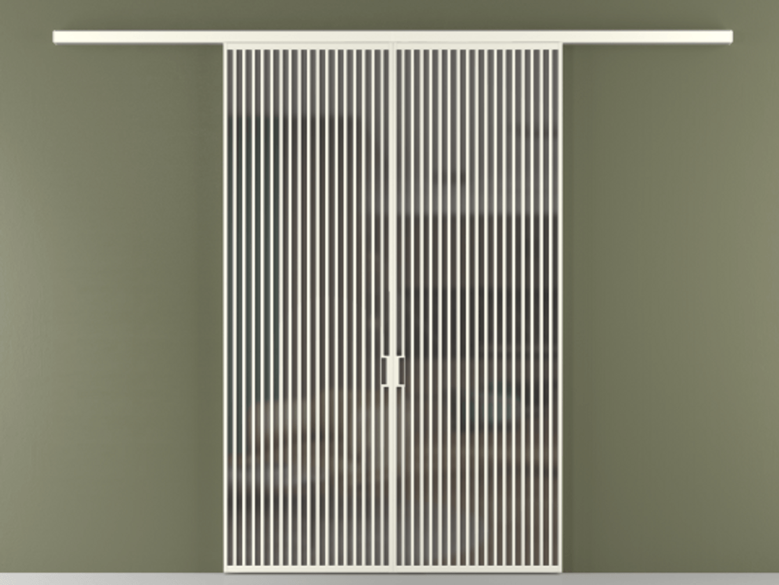 Перегородка Формато вдоль стены 2 створки АЛПР 040.06 Алюминий жемчужный Сатинированное серое стекло, триплекс Цена 18310 Br | Volhovec