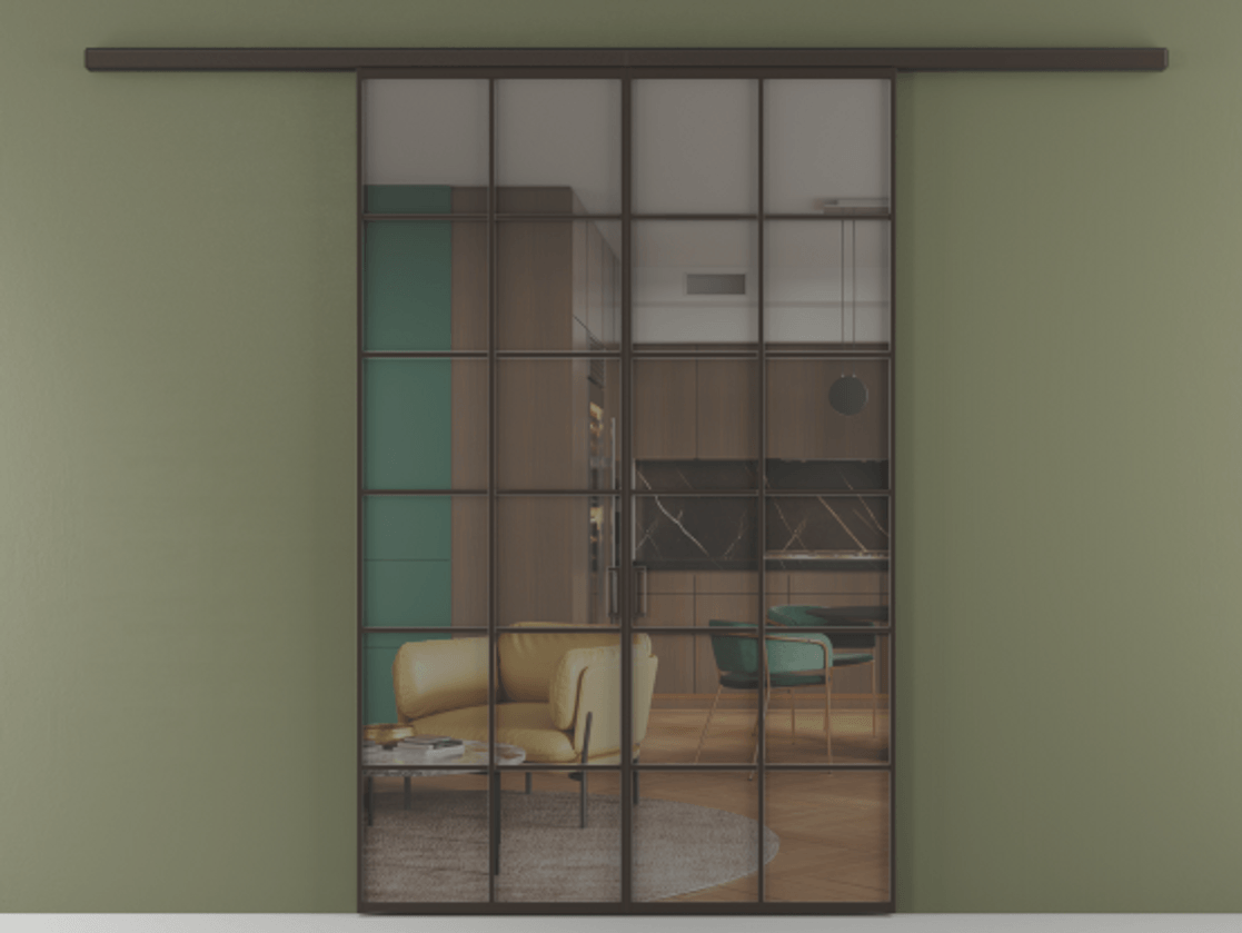 Перегородка Формато вдоль стены 2 створки АЛПР 040.05 Алюминий антрацит Прозрачное серое стекло, триплекс Цена 11080 Br | Volhovec