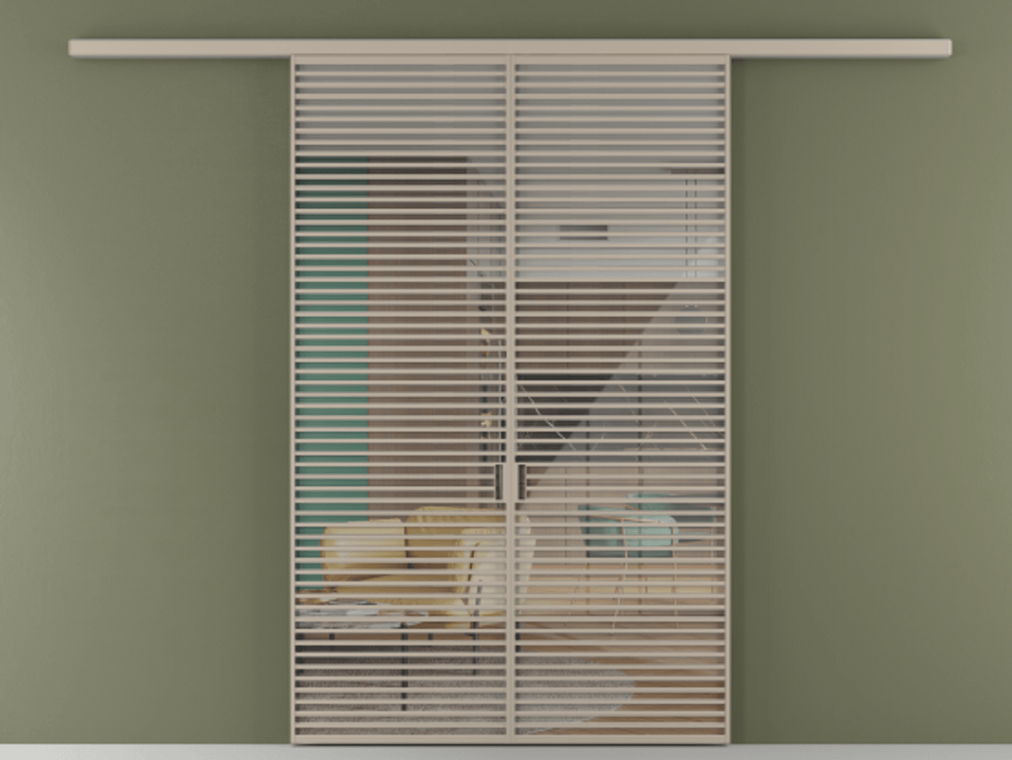 Перегородка Formato вдоль стены 2 створки АЛПР 040.07 Алюминий бисквитный Рефлективное прозрачное стекло "Stopsol", калёное Цена 23790 Br | Volhovec