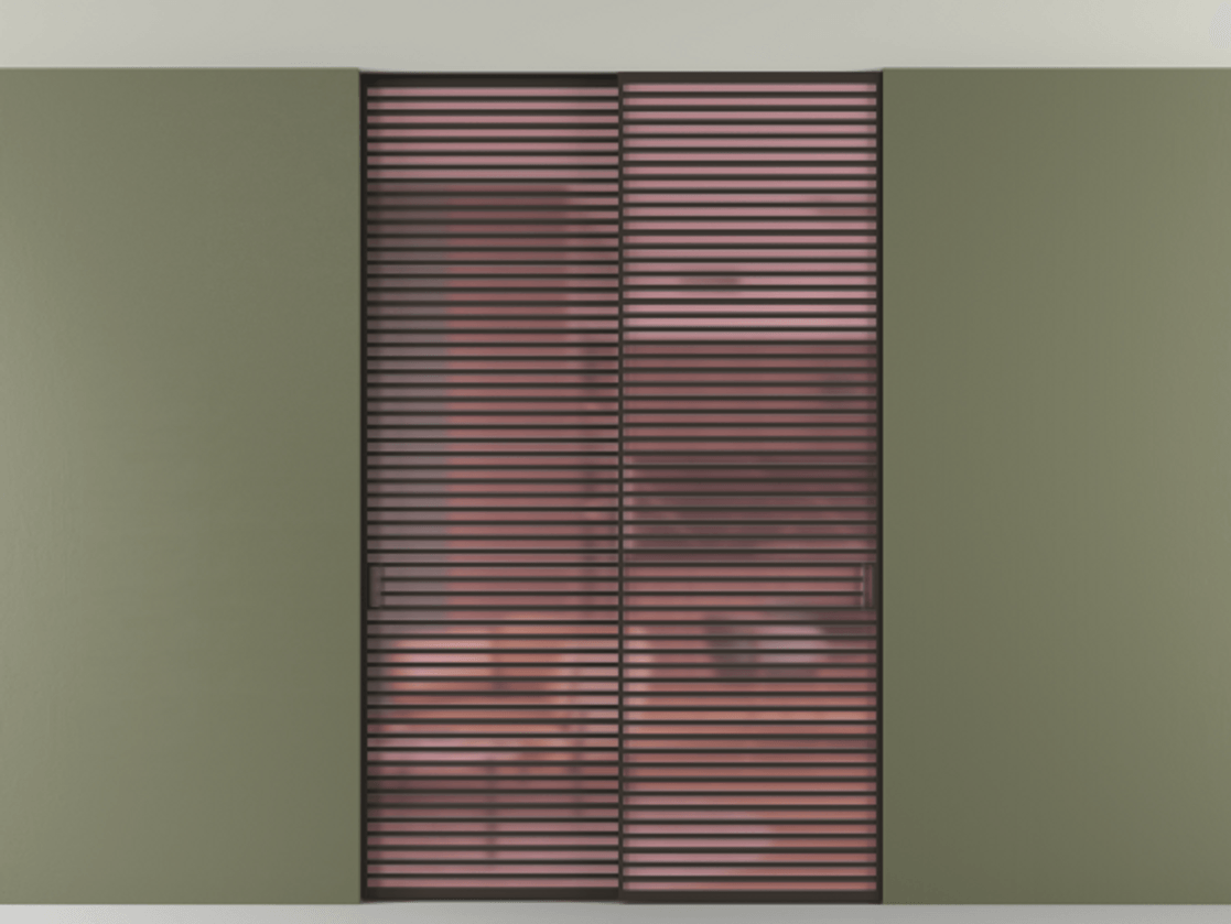 Перегородка Формато внутри проёма скрытое крепление в потолок 2 створки АЛПР 040.07 Алюминий антрацит Сатинированное розовое стекло, триплекс Цена 21900 Br | Volhovec