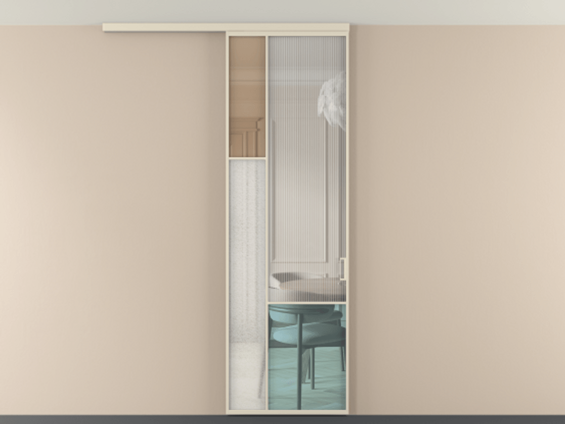 Перегородка Mosaic вдоль стены на потолок 1 створка АЛПР 041.13 Алюминий бежево-серый Комбинация стекол Группы 1 и Группы 3 Цена 7500 Br | Volhovec