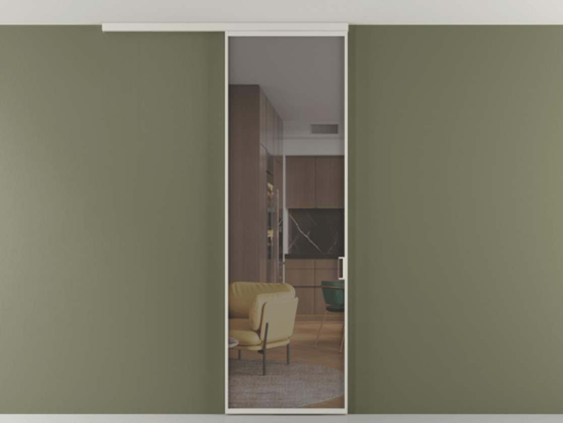 Перегородка Formato вдоль стены на потолок 1 створка АЛПР 040.01 Алюминий тёплый серый Прозрачное серое стекло, триплекс Цена 5150 Br | Volhovec