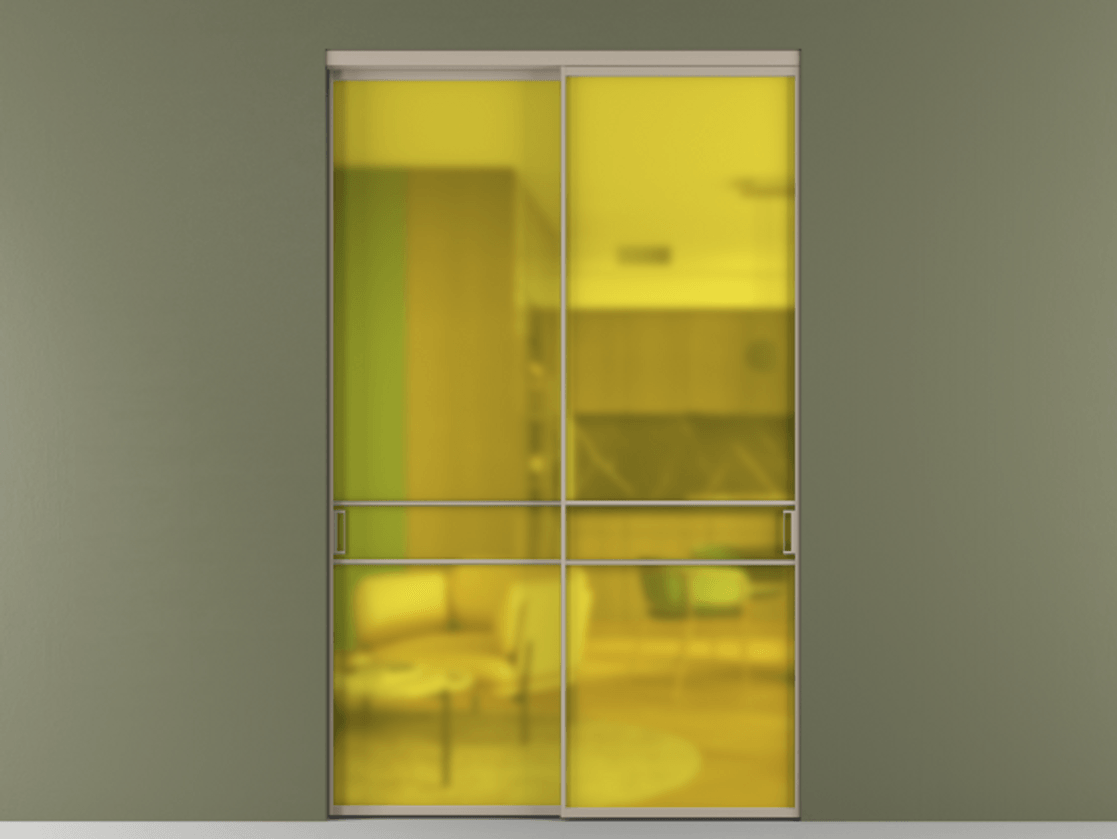 Перегородка Formato внутри проёма 2 створки АЛПР 040.02 Алюминий бисквитный Сатинированное жёлтое стекло, триплекс Цена 23100 Br  | Volhovec