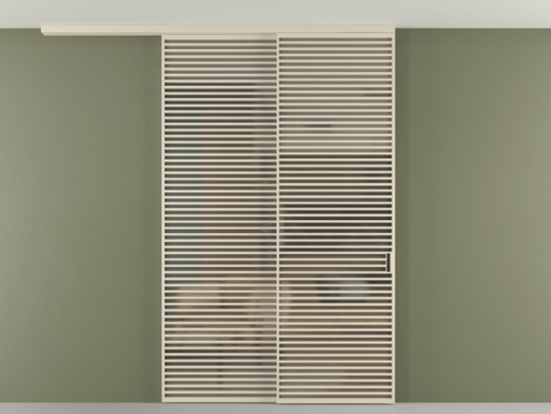 Перегородка Формато вдоль стены на потолок 2 створки с синхронным механизмом АЛПР 040.07 Алюминий бежево-серый Сатинированное бронзовое стекло, триплекс Цена 28160 Br | Volhovec