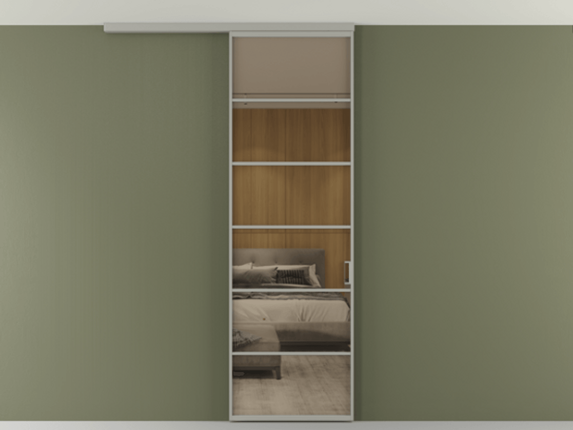 Перегородка Формато вдоль стены на потолок 1 створка АЛПР 040.04 Алюминий нейтральный серый Рефлективное бронзовое стекло "Стопсол", калёное Цена 7170 Br | Volhovec