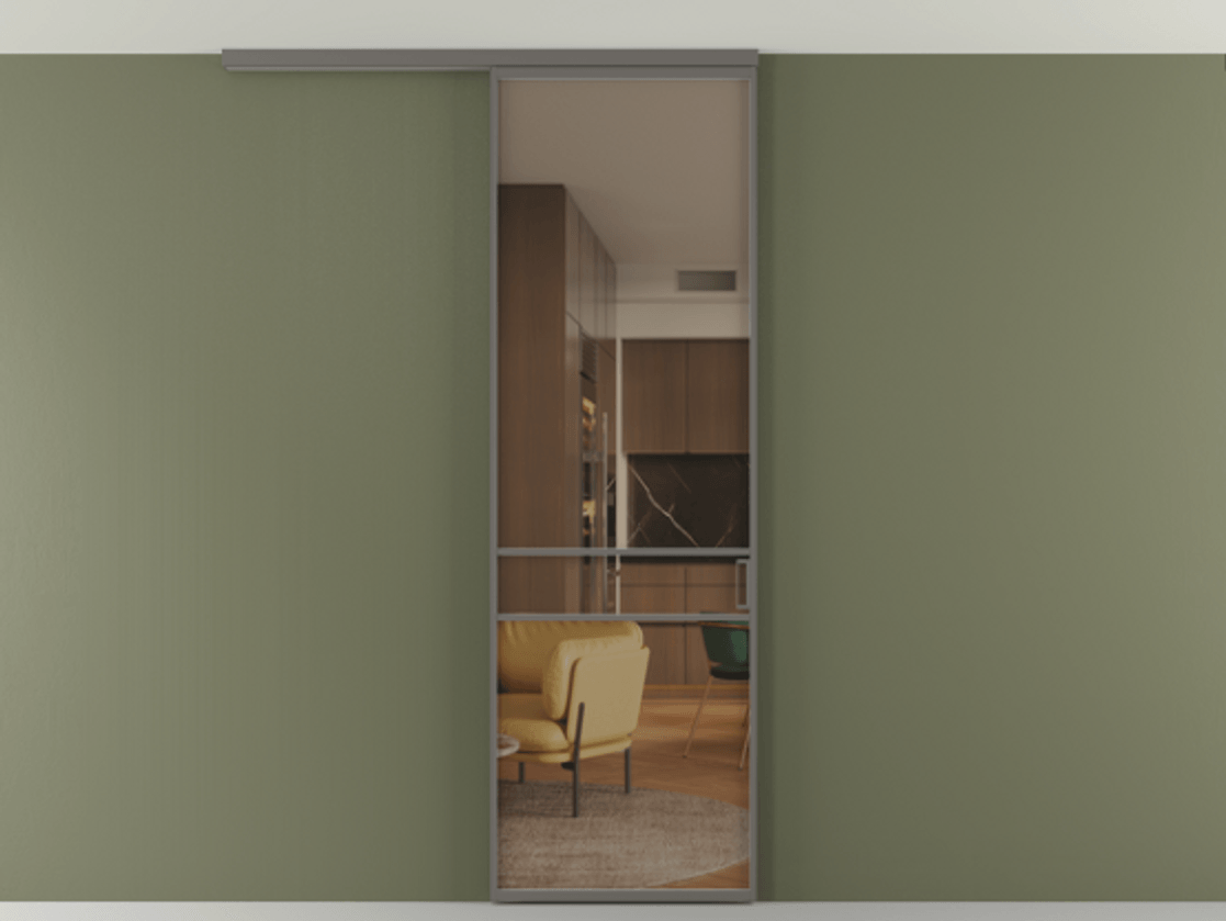 Перегородка Formato вдоль стены на потолок 1 створка АЛПР 040.02 Алюминий классический серый Прозрачное бронзовое стекло, триплекс Цена 5400 Br | Volhovec