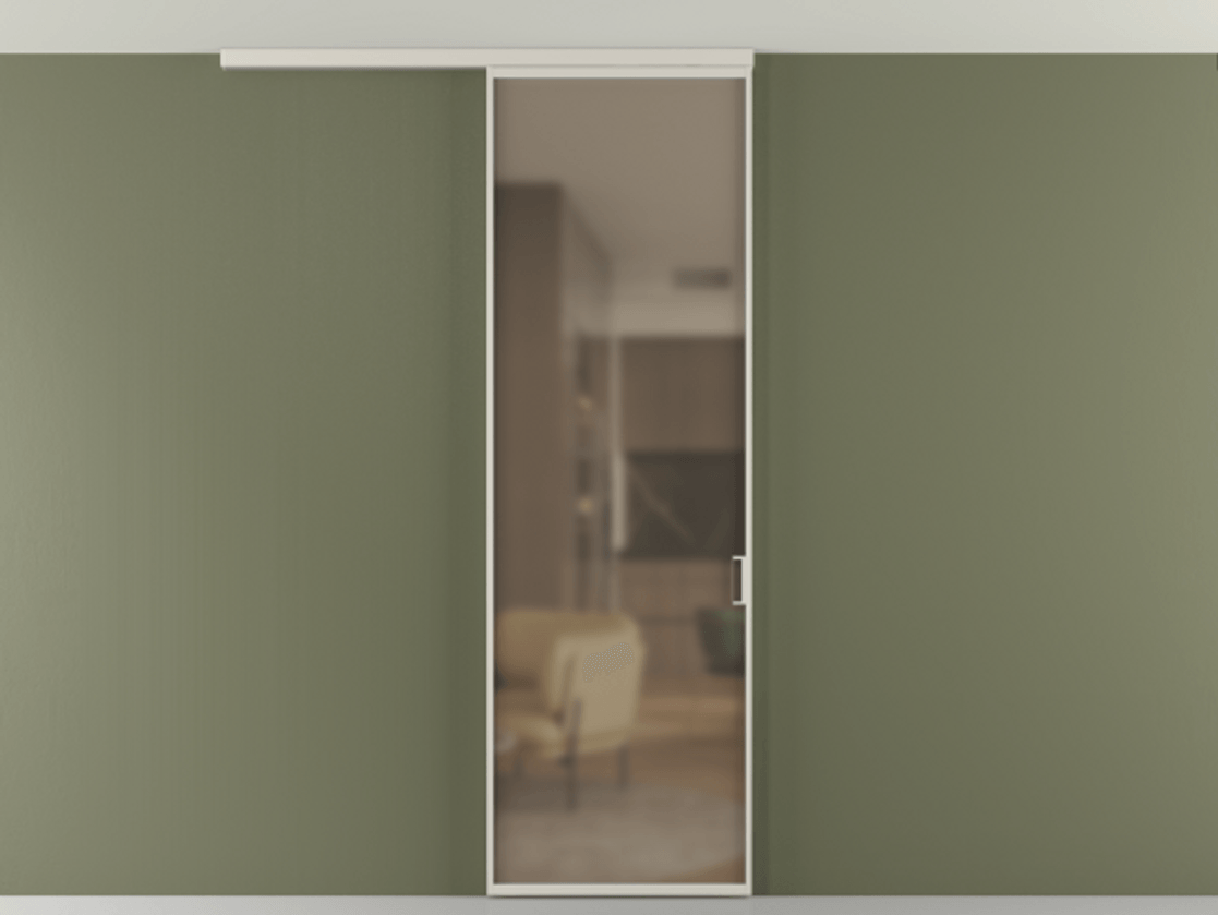 Перегородка Formato вдоль стены на потолок 1 створка АЛПР 040.01 Алюминий облачно-серый Сатинированное бронзовое стекло, триплекс Цена 5150 Br | Volhovec