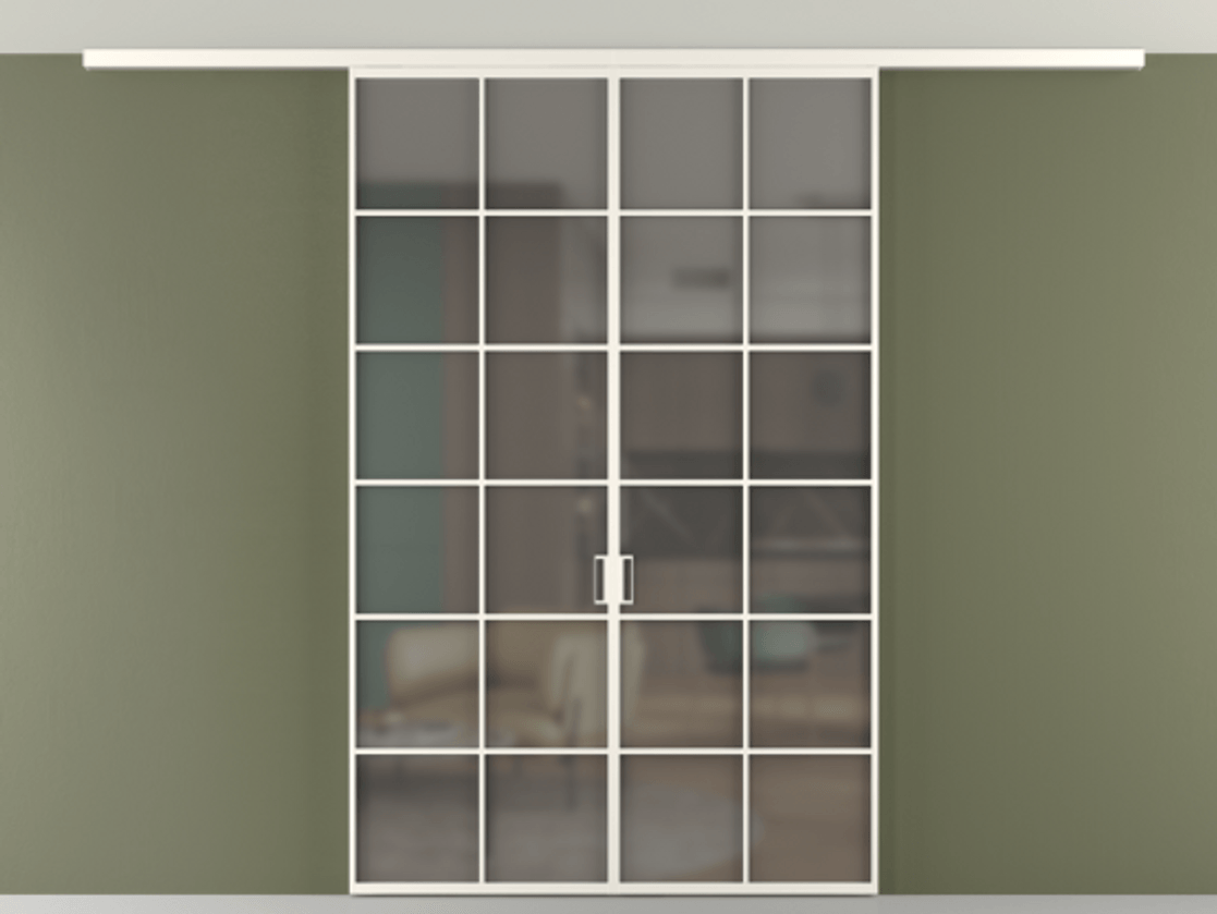 Перегородка Формато вдоль стены на потолок 2 створки АЛПР 040.05 Алюминий пудровый белый Сатинированное серое стекло, триплекс Цена 13100 Br | Volhovec