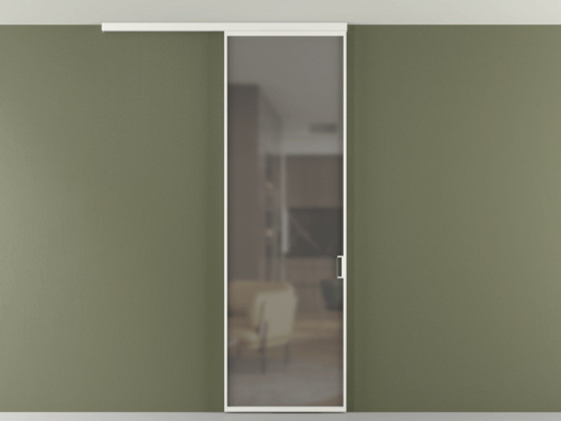 Перегородка Formato вдоль стены на потолок 1 створка АЛПР 040.01 Алюминий светло-серый Сатинированное серое стекло, триплекс Цена 5150 Br | Volhovec