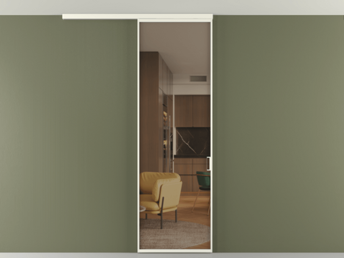 Перегородка Formato вдоль стены на потолок 1 створка АЛПР 040.01 Алюминий жемчужный Прозрачное бронзовое стекло, триплекс Цена 5150 Br | Volhovec