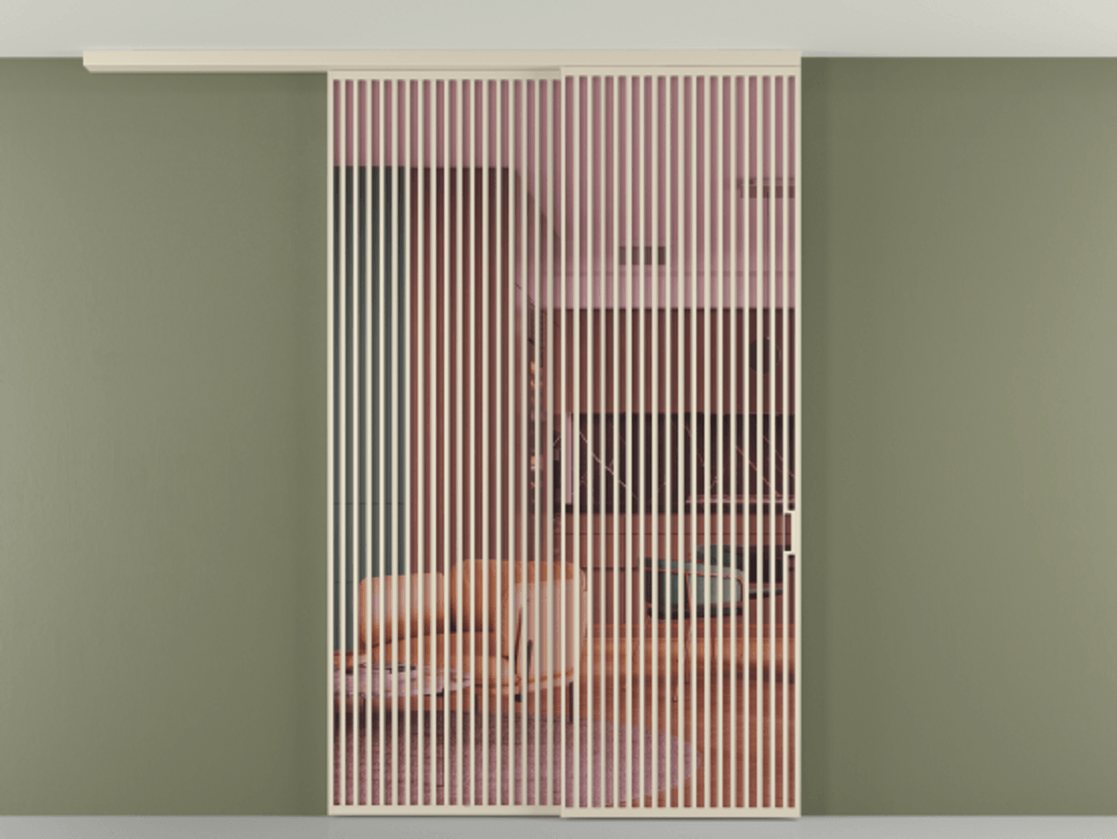 Перегородка Formato вдоль стены на потолок 2 створки с синхронным механизмом АЛПР 040.06 Алюминий бежево-серый Прозрачное розовое стекло, триплекс Цена 24100 Br | Volhovec