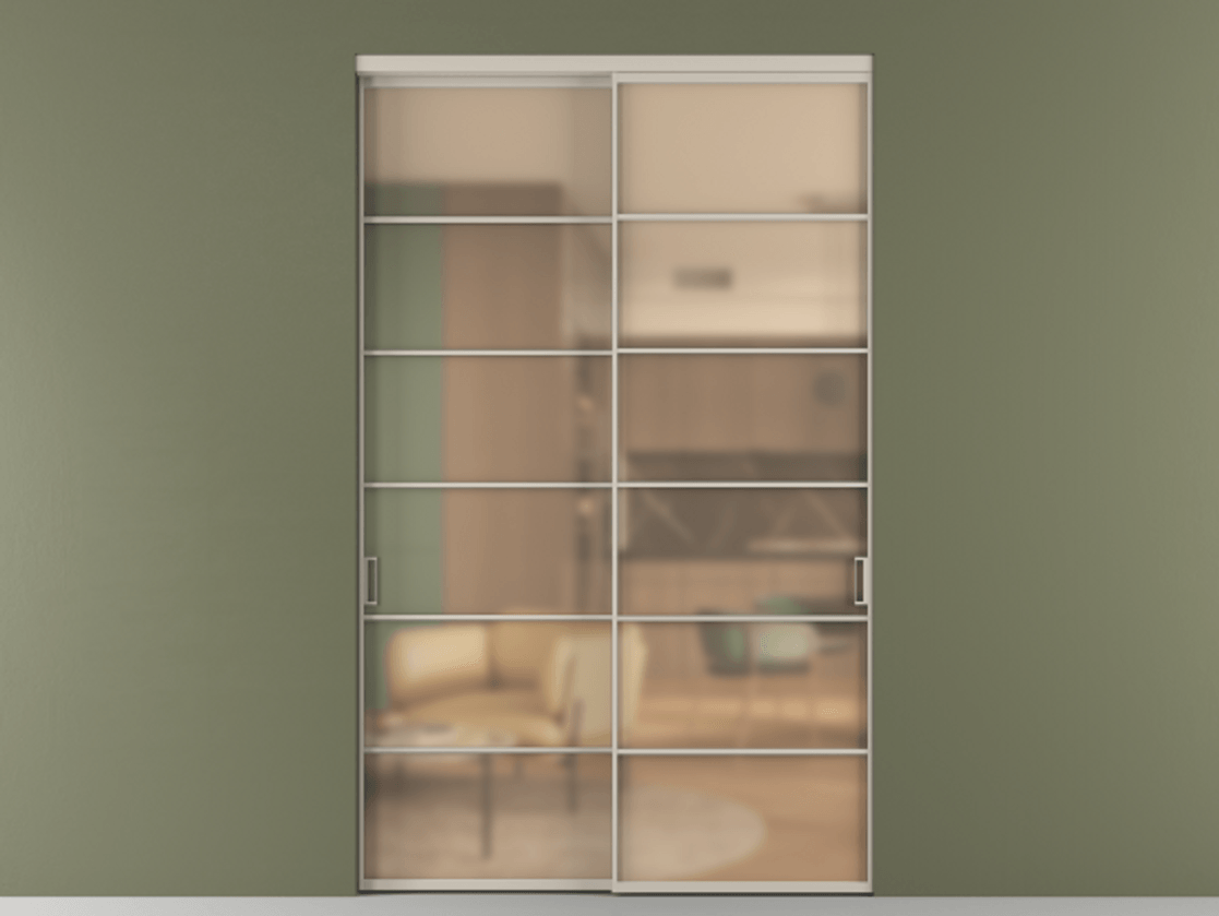 Перегородка Formato внутри проёма 2 створки АЛПР 040.04 Алюминий светло-бежевый Сатинированное оранжевое стекло, триплекс Цена 23800 Br  | Volhovec