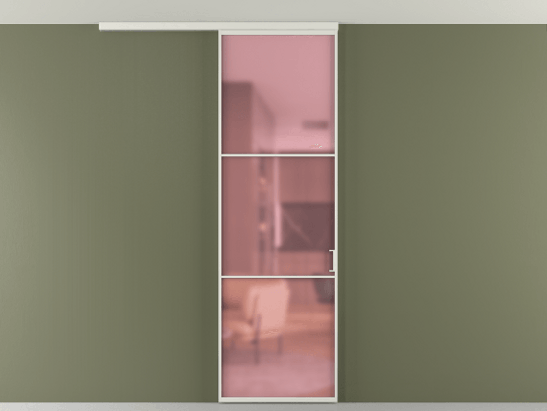 Перегородка Формато вдоль стены на потолок 1 створка АЛПР 040.03 Алюминий серый Сатинированное розовое стекло, триплекс Цена 5200 Br | Volhovec