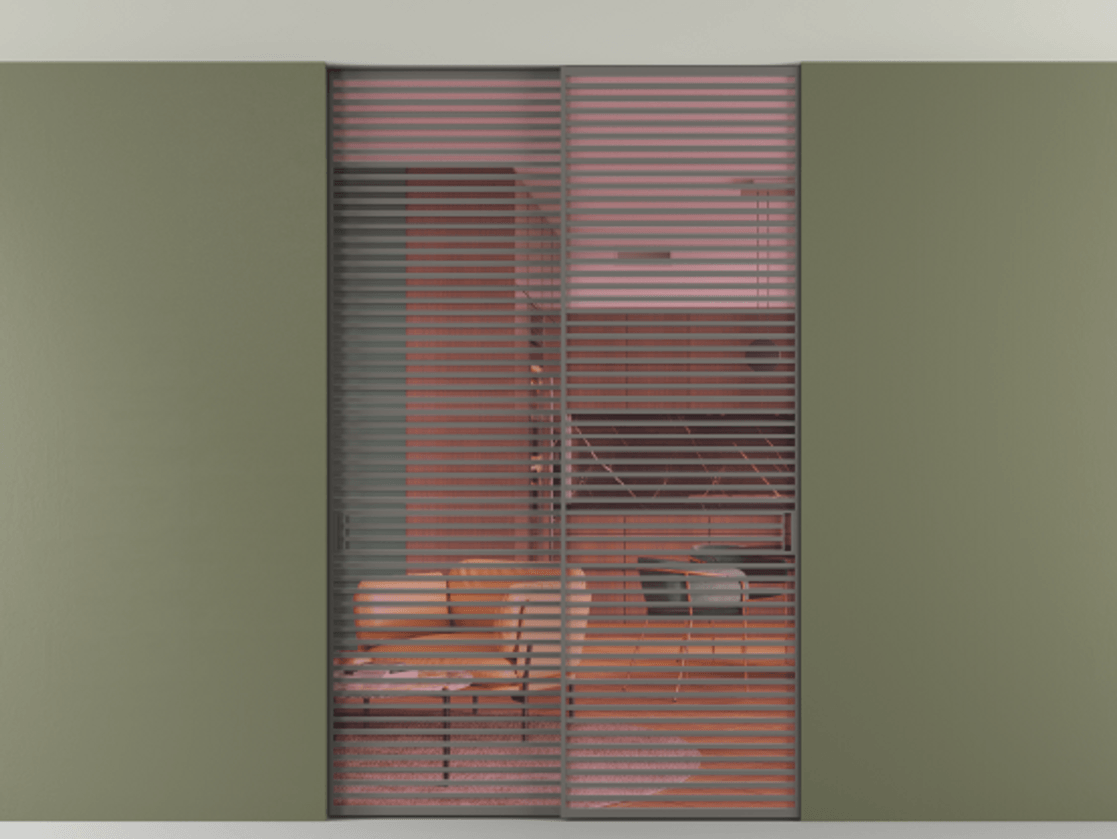 Перегородка Формато внутри проёма скрытое крепление в потолок 2 створки АЛПР 040.07 Алюминий классический серый Прозрачное розовое стекло, триплекс Цена 21900 Br | Volhovec