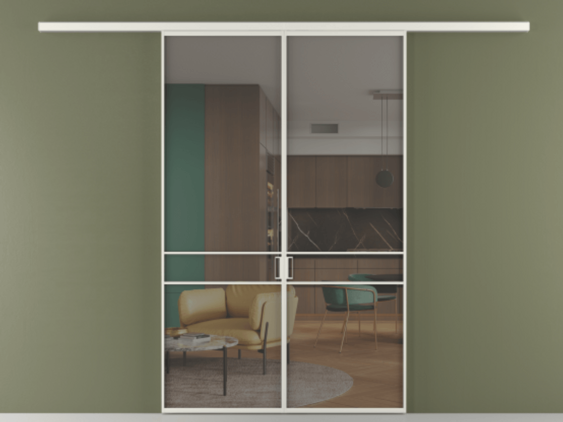 Перегородка Formato вдоль стены 2 створки АЛПР 040.02 Алюминий серый Прозрачное серое стекло, триплекс Цена 12460 Br | Volhovec