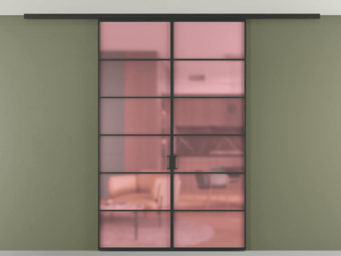 Перегородка Формато вдоль стены на потолок 2 створки АЛПР 040.04 Алюминий Черный Сатинированное розовое стекло, триплекс Цена 10300 Br | Volhovec