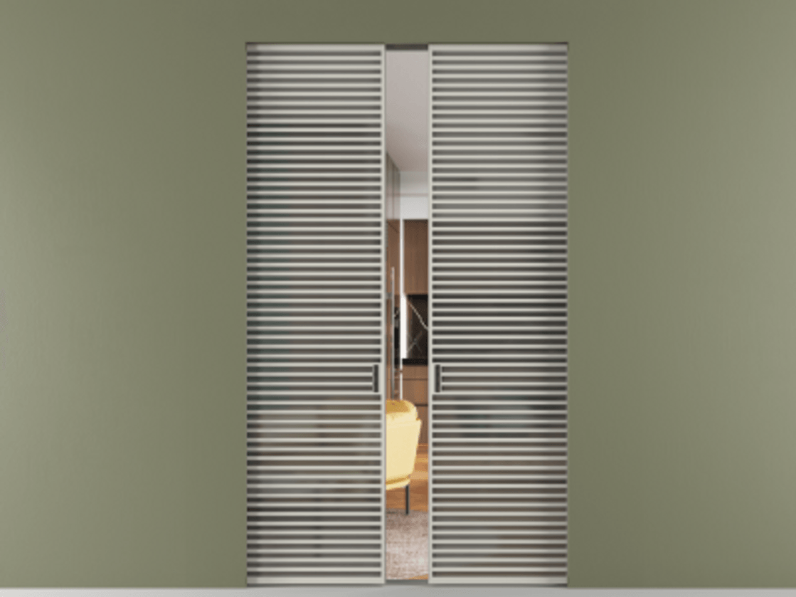 Перегородка Formato скрытый пенал 2 створки АЛПР 040.07 Алюминий тёплый серый Сатинированное серое стекло, триплекс Цена 26380 Br | Volhovec