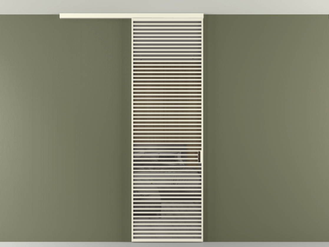 Перегородка Формато вдоль стены на потолок 1 створка АЛПР 040.07 Алюминий молочно-белый Рефлективное серое стекло "Стопсол", калёное Цена 10350 Br | Volhovec