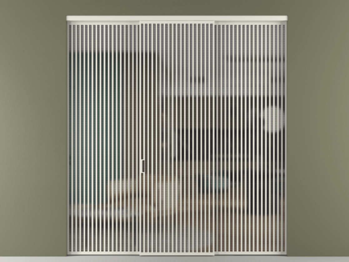 Перегородка Formato внутри проёма 3 створки АЛПР 040.06 Алюминий Белый Декоративное стекло с сеткой "Mesh silver", триплекс Цена 25760 Br | Volhovec